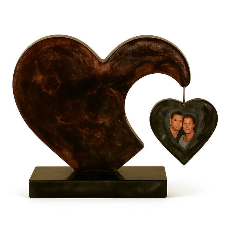 Epoxy Heart Frame w/Stand                 Handmade epoxy heart on stand with dangling heart with a personal picture.   Great for wedding parties, weddings, valentines and anyone you love!